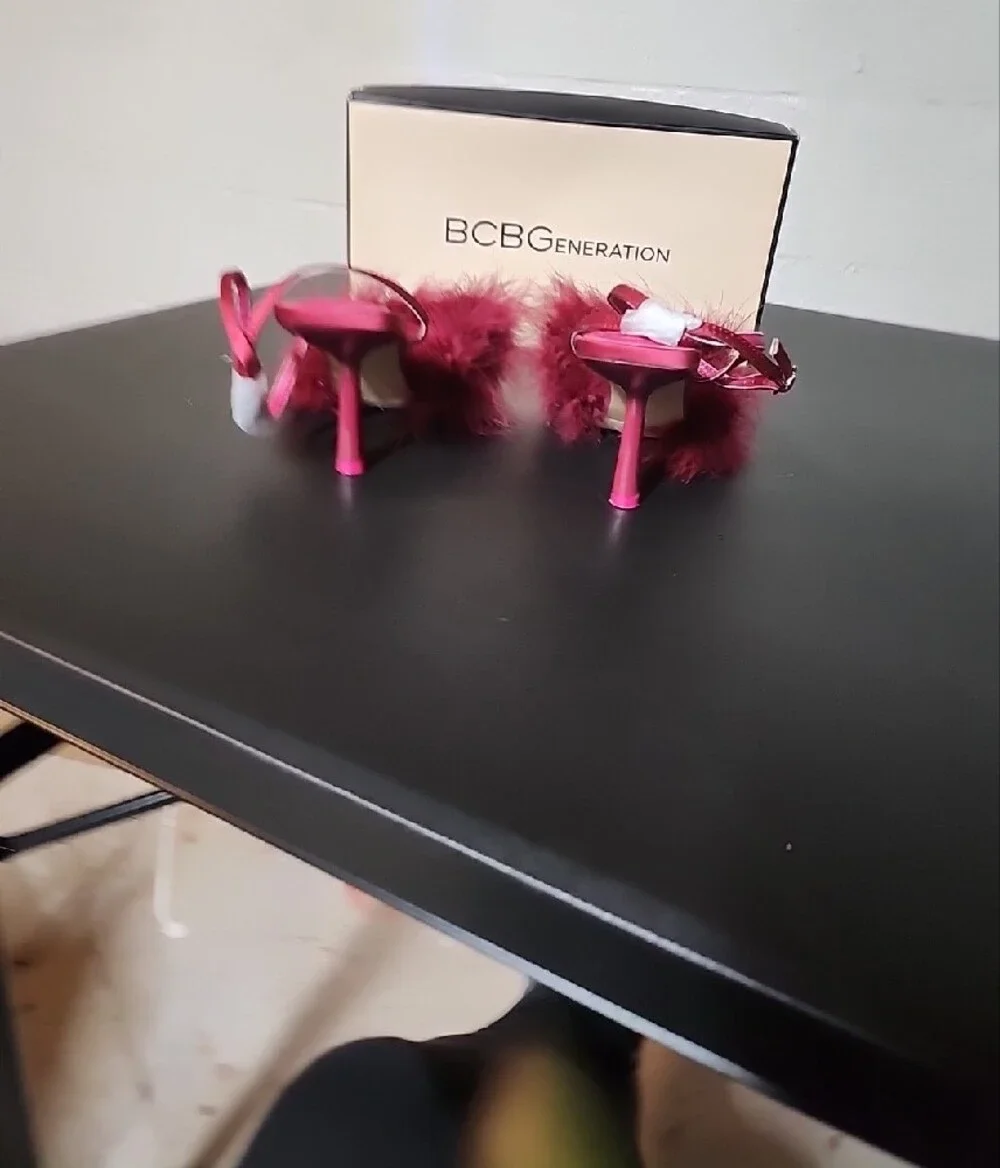 BCBG Iliana Fuchsia Feather Strap Heels